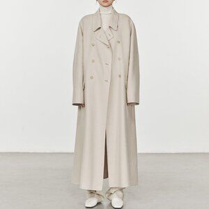 CHICJOC Dilona Double Breasted Cashmere Wool Coat Beige Size 36